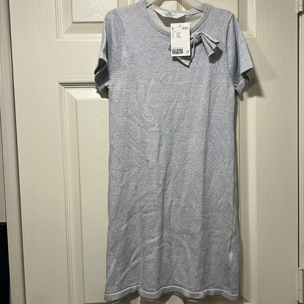 H&M Girls grey sweater dress w/Bow size 8